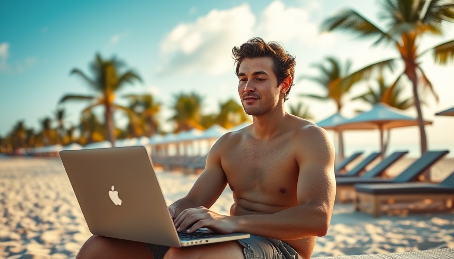 Man working on laptop at beach; FIRE entrepreneurship challenges.
