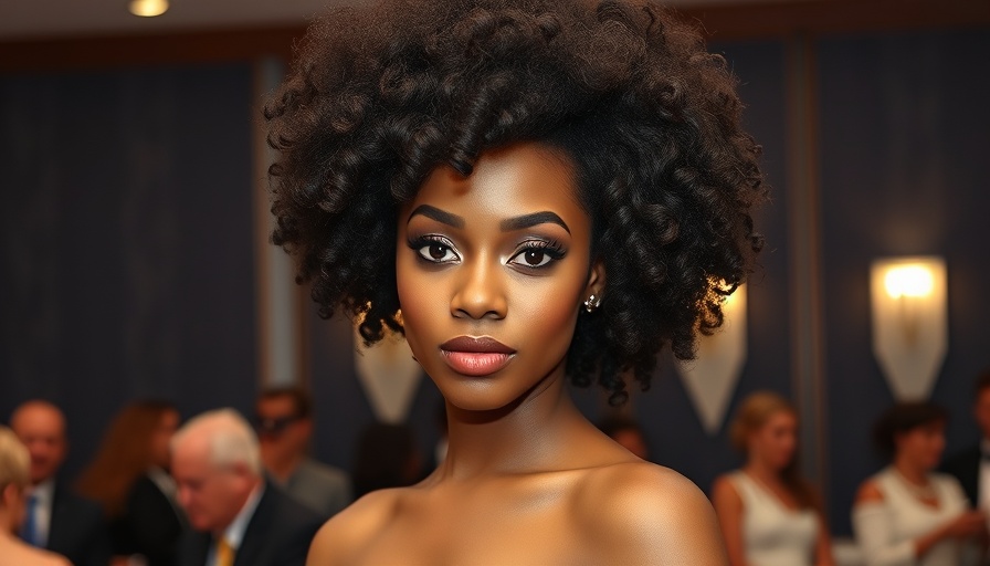 Voluminous Afro hairstyle of elegant young woman at an indoor event.