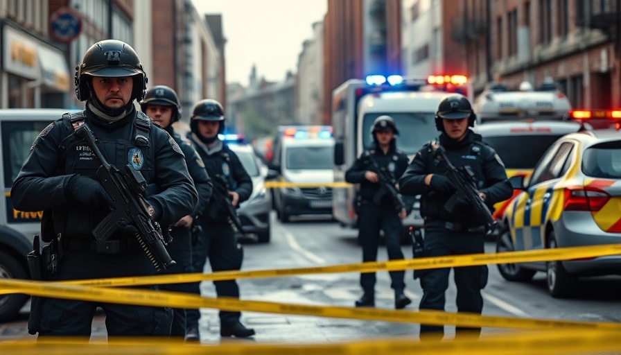 Police secure Manchester synagogue attack scene with emergency vehicles.