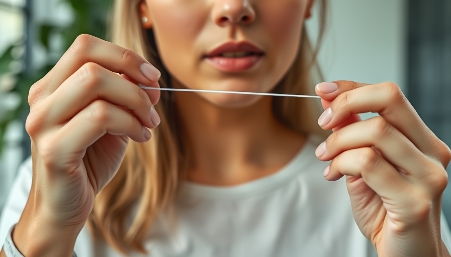 Proper flossing technique demonstrated with detailed close-up photo.