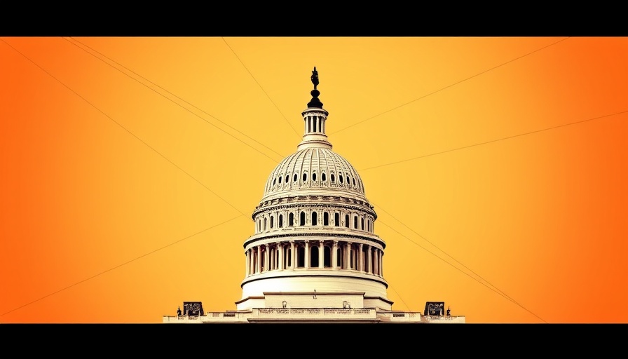 Stylized US Capitol dome against abstract background.