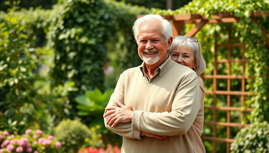 Older couple embracing happily outdoors, chronic back pain relief joy.