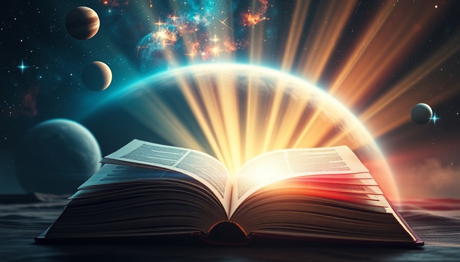 Quantum Healing Hypnosis Technique visualization with a cosmic book and planets.