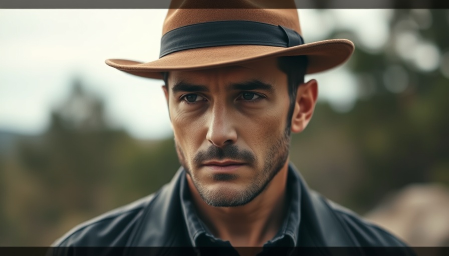 Man in a hat reflecting, cinematic portrait, grief support theme.