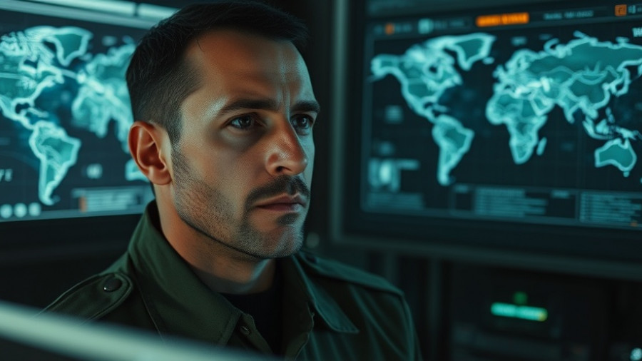 Military officer in remote viewing experiment with holographic map.