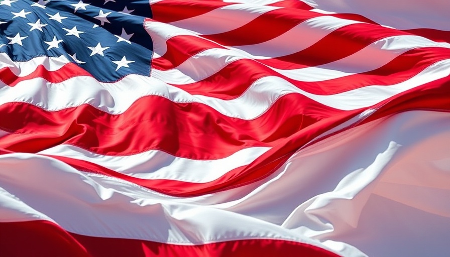 Waving American flag symbolizing American success, vibrant colors.