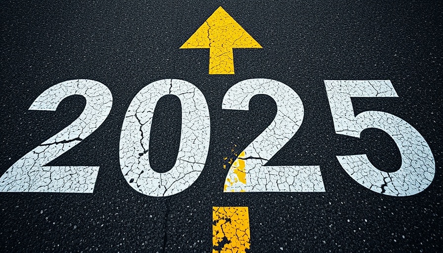 Bright yellow arrow on road pointing forward to 2025, optimism about 2025.