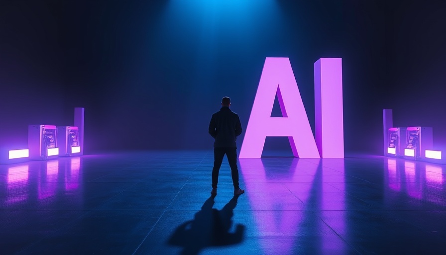 Solitary figure pondering AI adoption in futuristic setting.