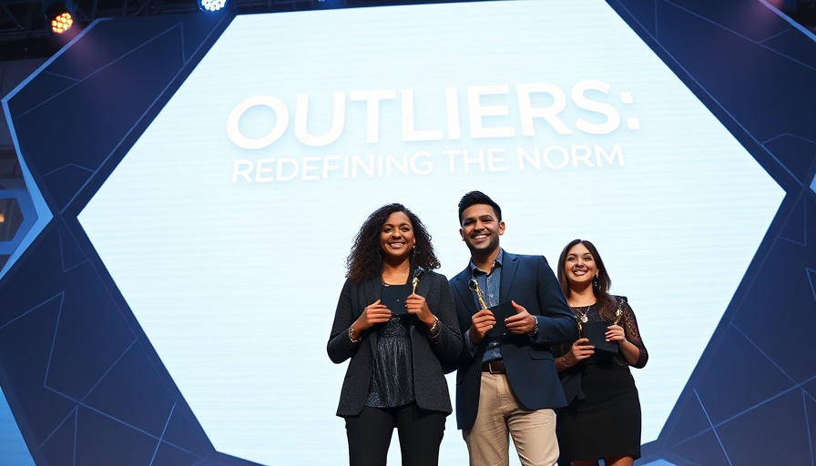Award presentation at 'Outliers' event showcasing quantum technology theme.