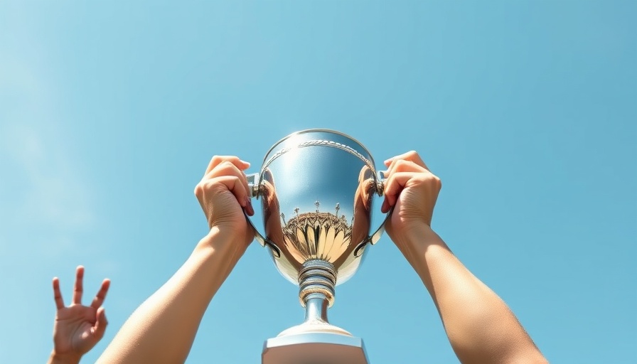 Most Influential Articles trophy held victoriously under blue sky.