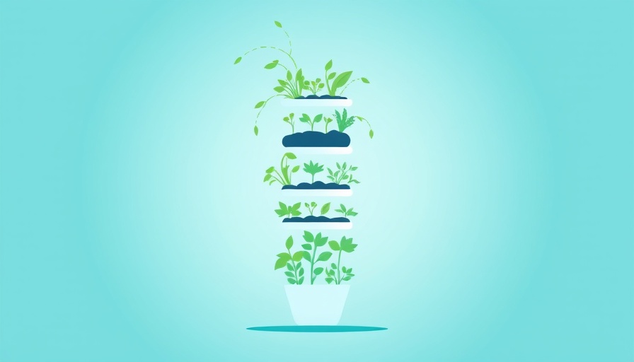 Minimalist illustration of vertical farming layers with gradient background.