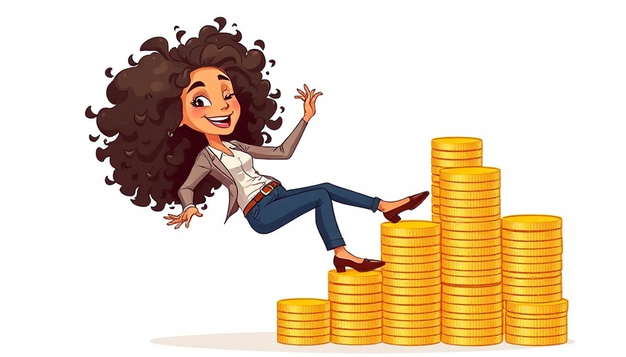 American Social Mobility depicted with a woman ascending coin stacks.