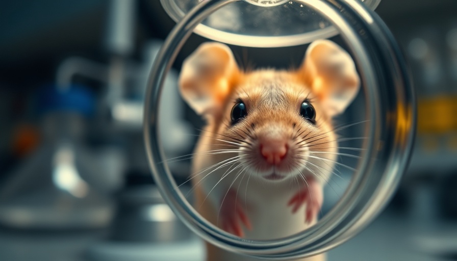 Laboratory mouse in genetic engineering research tube.