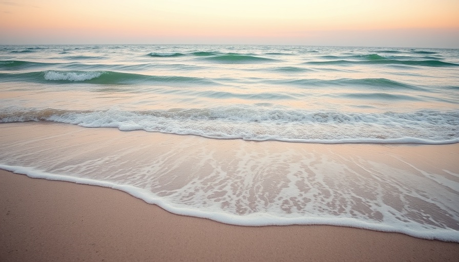 Meditation for collective healing with serene beach scene.