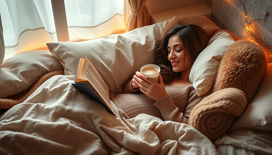 Cozy self-care moment with a book and warm drink in bed.