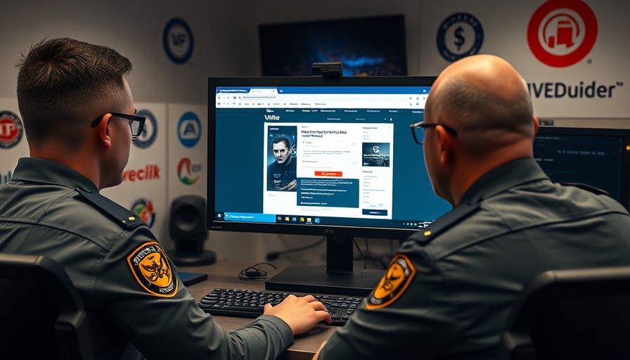 Officers investigating seized cybercrime website on a computer.