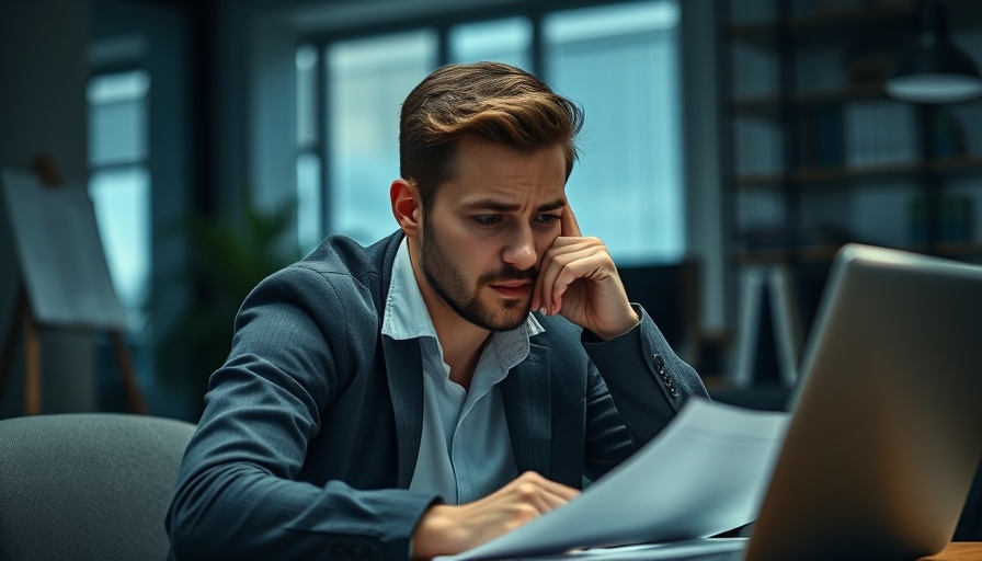 Founder wellbeing, stressed young man working late in office.