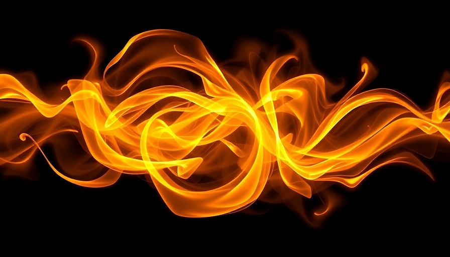 Abstract energy swirl in orange tones representing latest tech innovations.