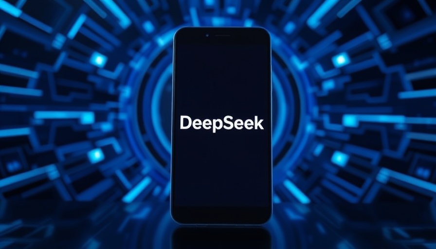 DeepSeek AI bans highlighted on smartphone screen with digital backdrop.