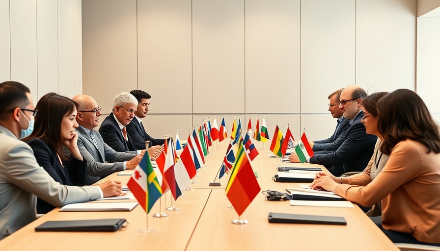 International delegates discussing sworn translations at a conference.