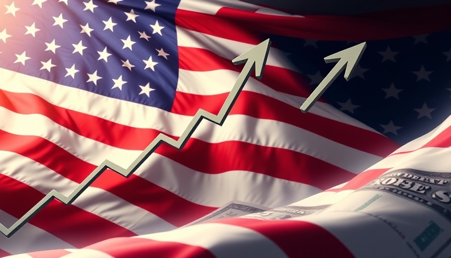 Rising financial graph over American flag, Roaring 2020s economy.