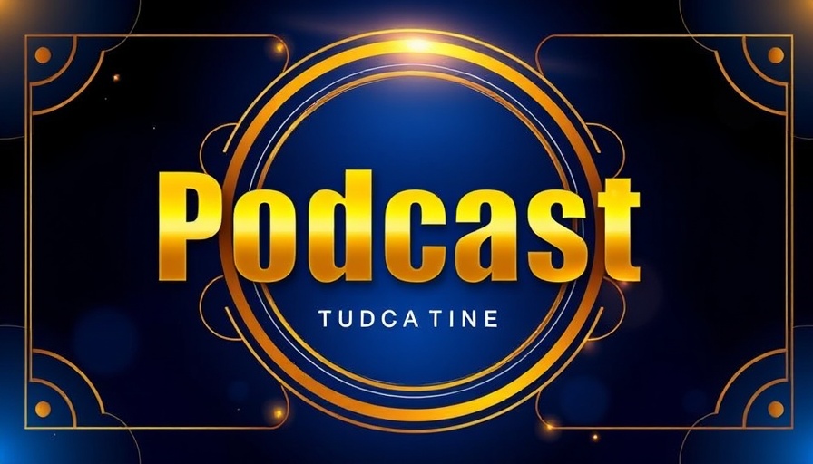 Elegant podcast banner with blue and gold colors