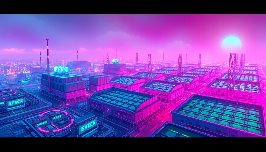 Futuristic abstract depiction of EV battery factories with colorful gradients.