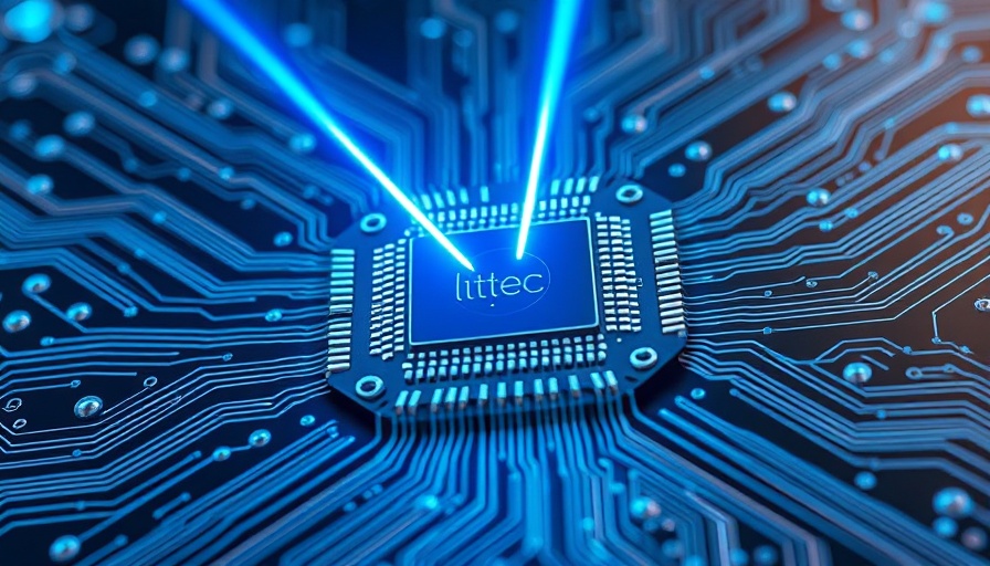 Quantum technologies microchip with laser beam in lab.
