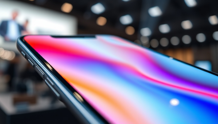 Vibrant iPhone display at technology exhibition.
