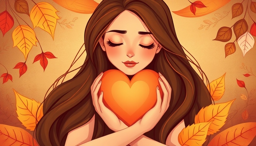 Illustration of a serene woman embracing self-forgiveness, vibrant tones.