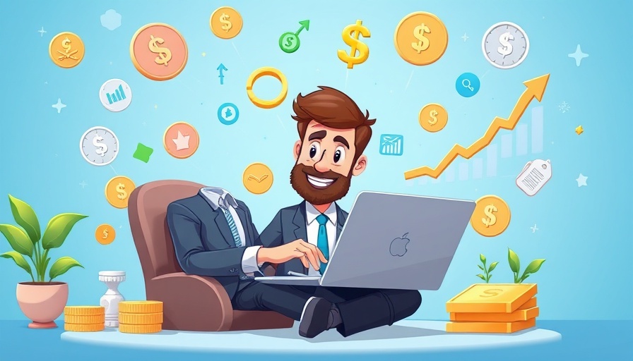 Cartoon investor with financial symbols for smart investment lessons.