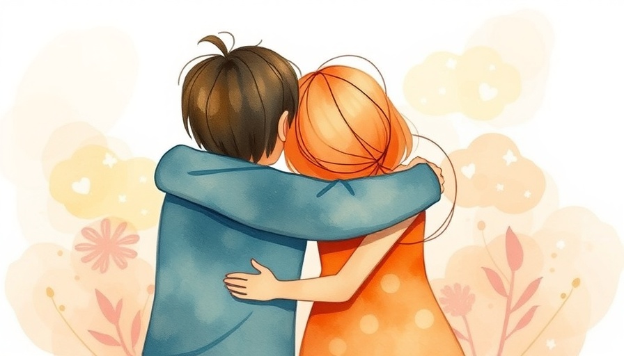 Abstract figures embracing, concept of healing through reparenting
