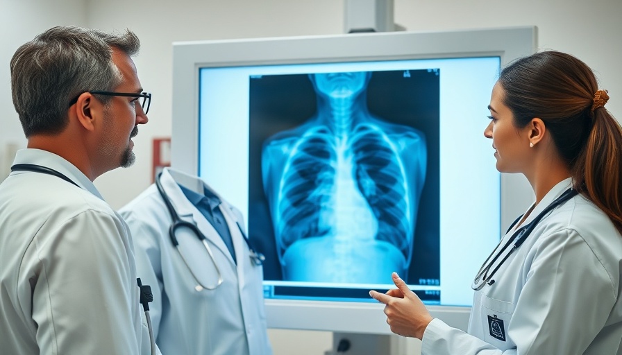Healthcare professionals analyzing lung x-ray, air pollution effects on lung health study.