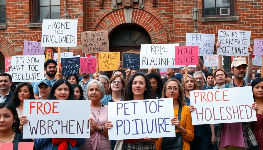 Protest against Elon Musk's DOGE with vibrant crowd and banners.