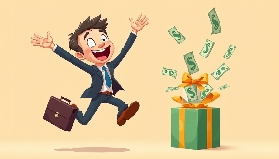 Gift Gap strategy represented by dollar sign springing from a gift box with happy businessman.