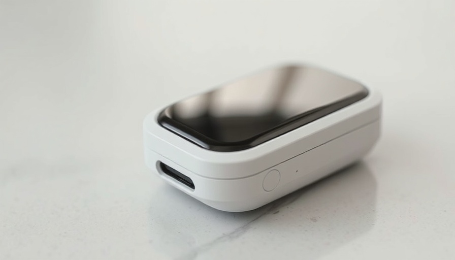 Sleek AI device resting on a neutral surface, Humane's AI Pin.