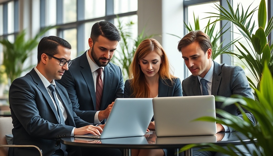 Team using AI tools for product management in modern office setting.
