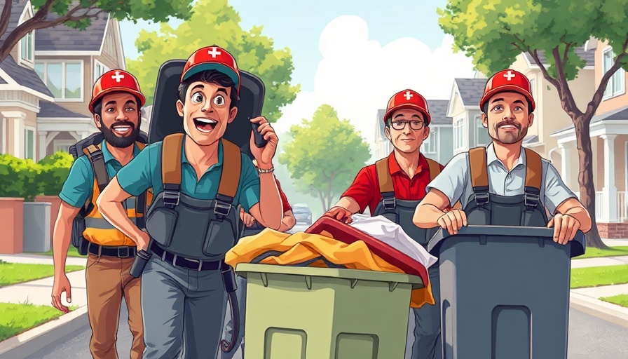 Colorful cartoon illustration of sanitation workers collecting trash.