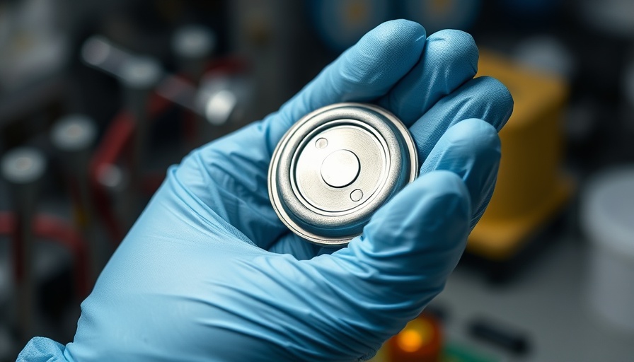Tin foam battery component held by a gloved hand.