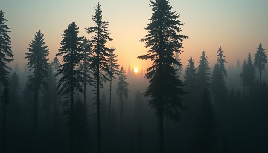 Misty forest at sunrise with silhouettes, Radical Honesty Climate Action.
