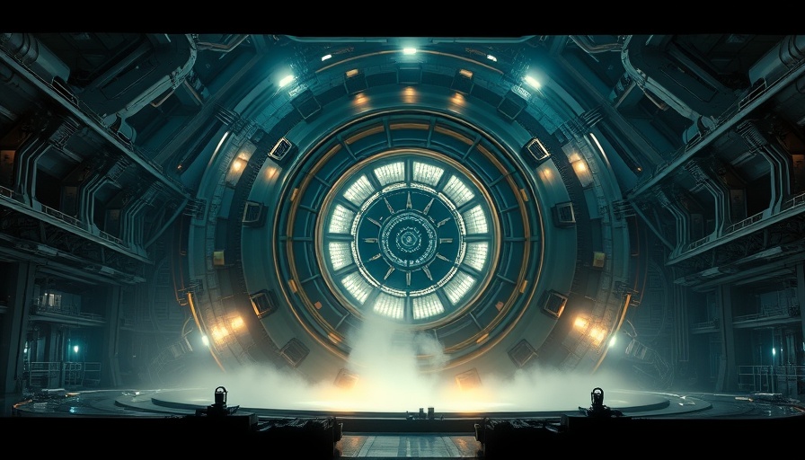 Fusion energy breakthrough in futuristic reactor core emitting mist.