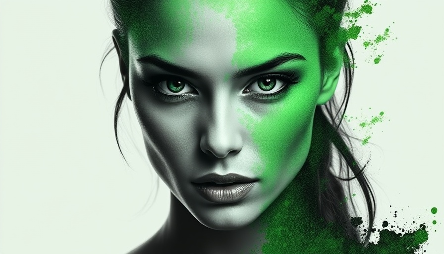 Abstract portrait in digital art with green overlay on woman.