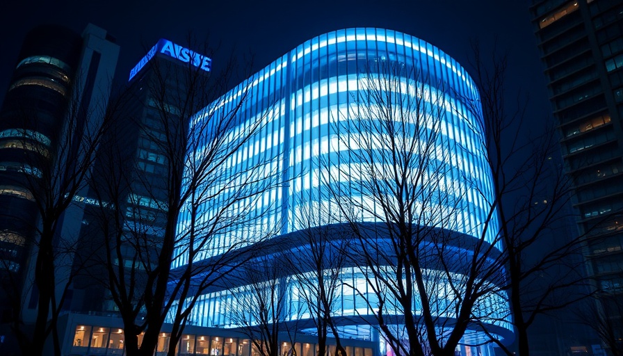 Modern building illuminated at night symbolizing AI arms race