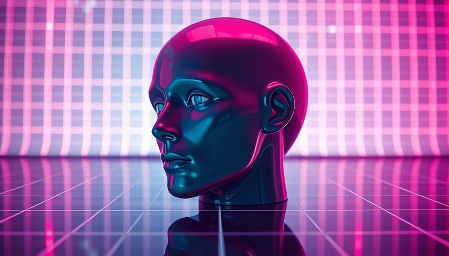 Futuristic mannequin head representing evolution of AI in neon digital space.