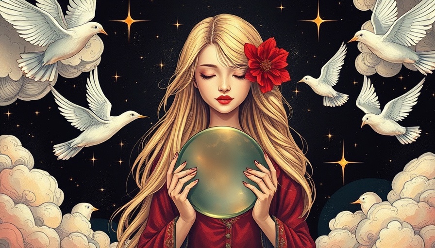 Illustrative woman reclaiming her power amid stars and clouds.