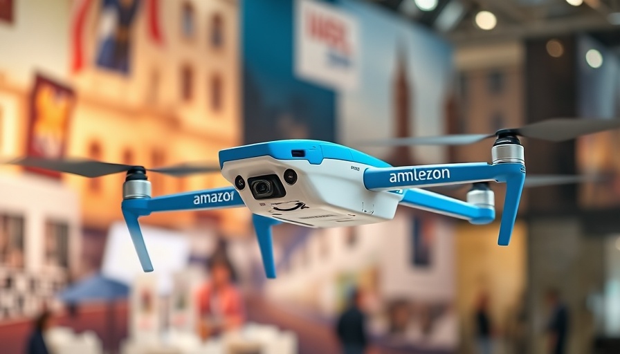 Innovative Amazon delivery drone at exhibition highlighting Amazon Drone Deliveries Grounded.