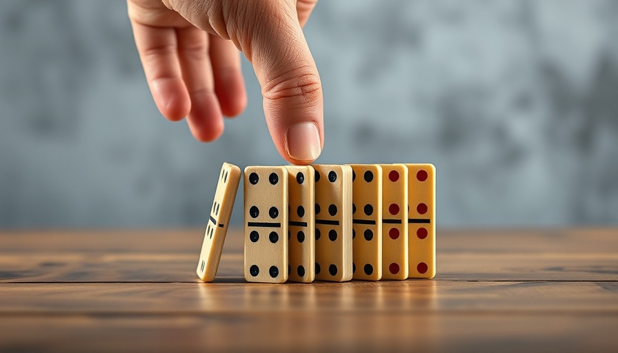 Domino effect illustrating global aid industry warning.