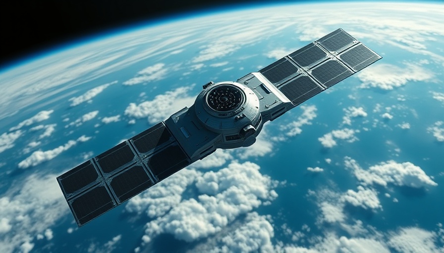 High-tech satellite orbiting Earth in space.