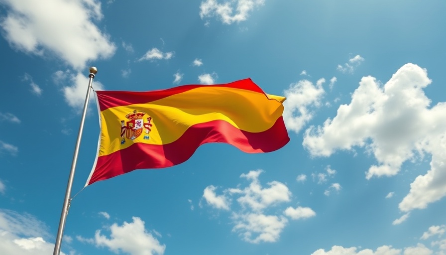 Spanish flag waving under blue sky representing Spain AI Investment.