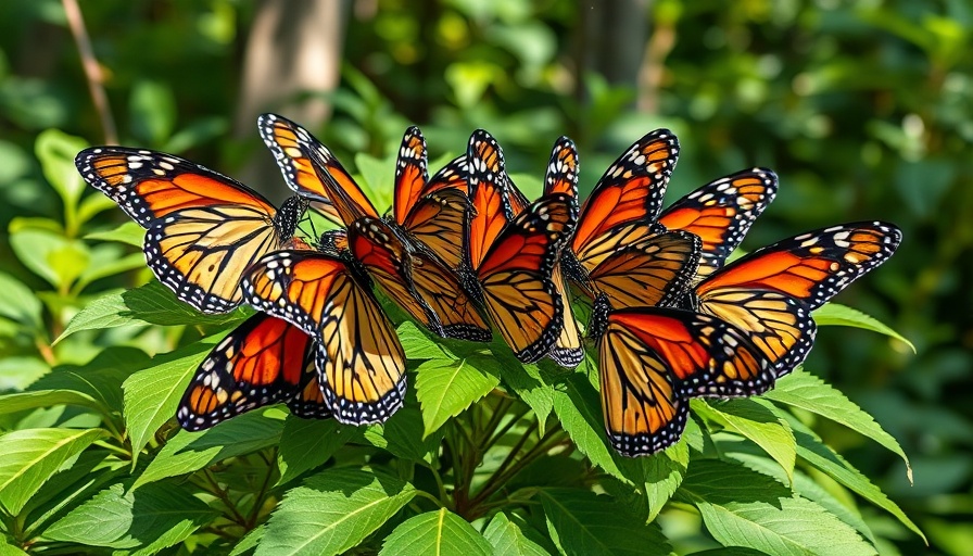 Monarch butterflies clustering in a forest. Save Western Monarch Butterflies.